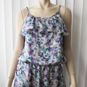 SANS SOUCI Floral Straps Ruffle Elastic Waist Satin Summer Rompers Size 6